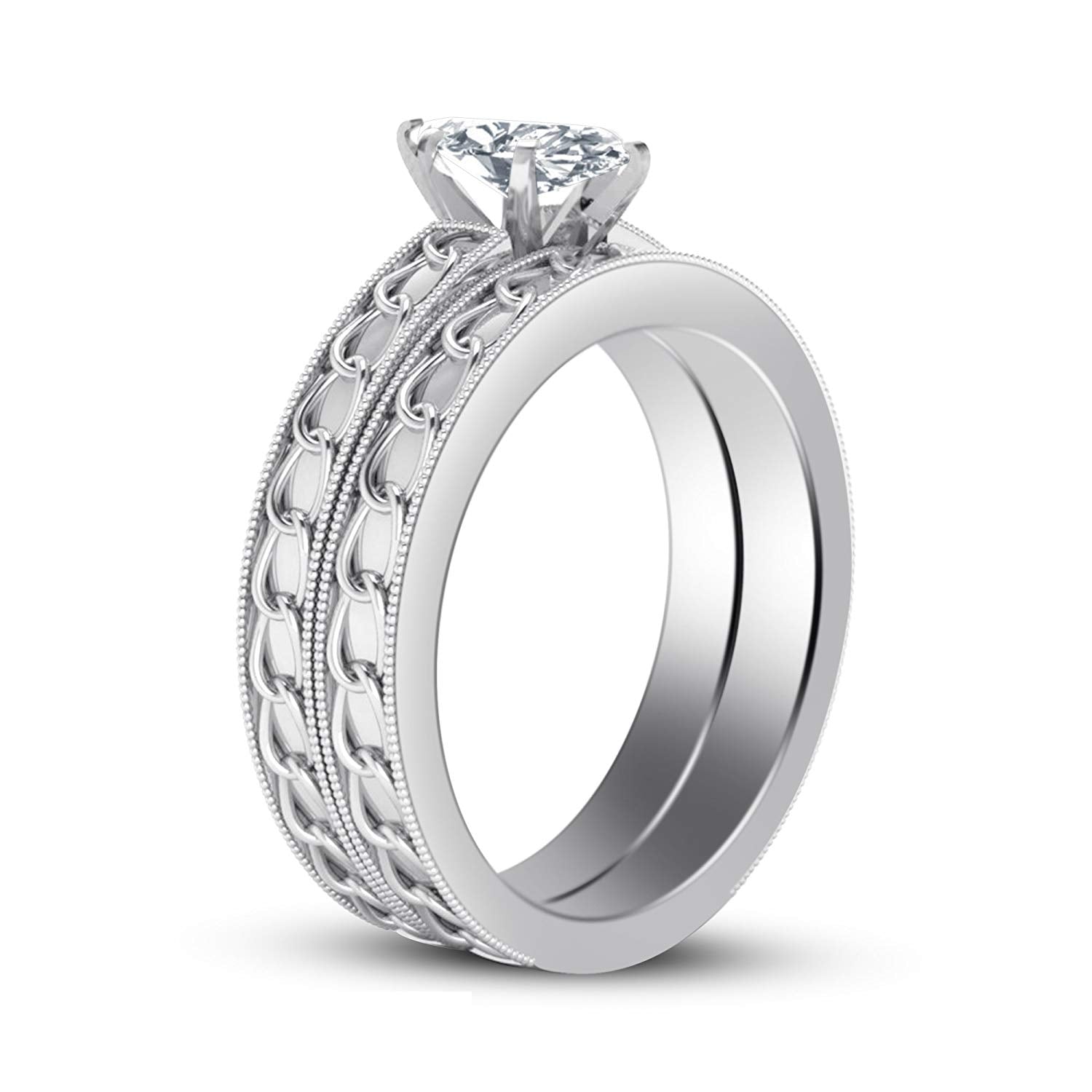 atjewels 14K White Gold Over 925 Silver Marquise Shape White CZ Engagement Ring & Wedding Band Set For Women's MOTHER'S DAY SPECIAL OFFER - atjewels.in