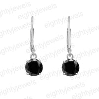 atjewels 14K White Gold Over 925 Sterling Round Black Cubic Zirconia Lever Back Dangle Earrings MOTHER'S DAY SPECIAL OFFER - atjewels.in