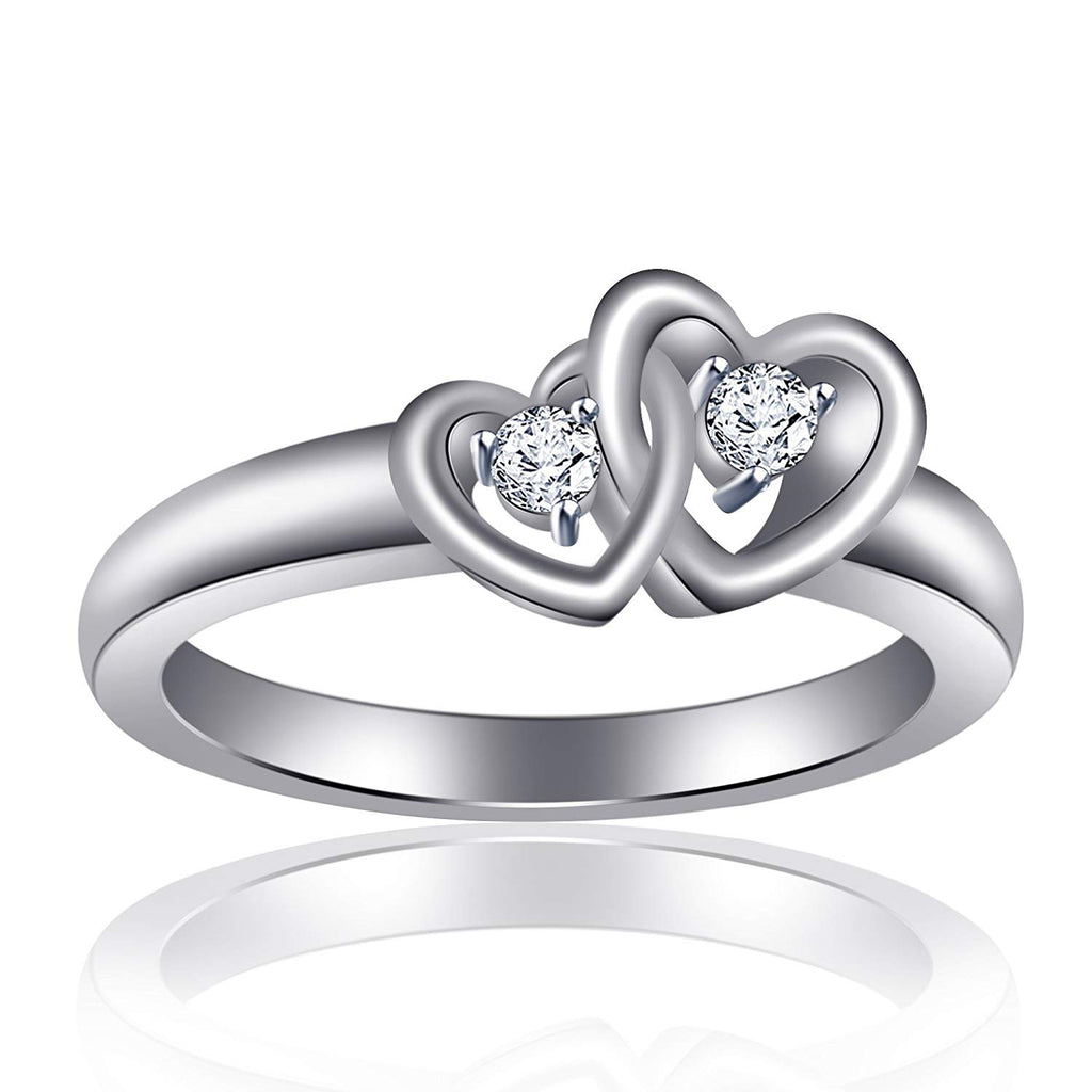 atjewels 18K White Gold Over .925 Sterling Silver Excellent Round Cut White Cubic Zirconia Double Heart Ring For Women's MOTHER'S DAY SPECIAL OFFER - atjewels.in