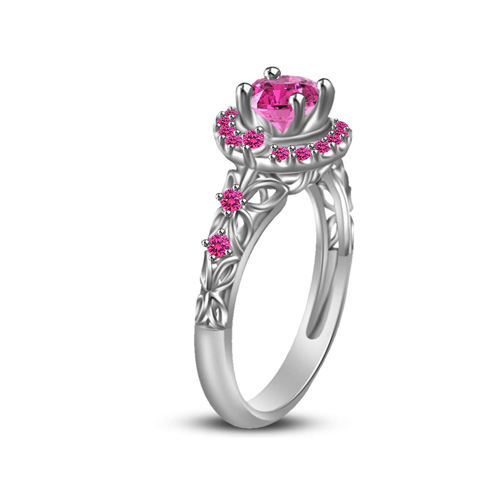 atjewels 0.87 CT 18K White Gold Over .925 Sterling Pink Sapphire Disney Princess Snow White Engagement Ring Size US 7 - atjewels.in