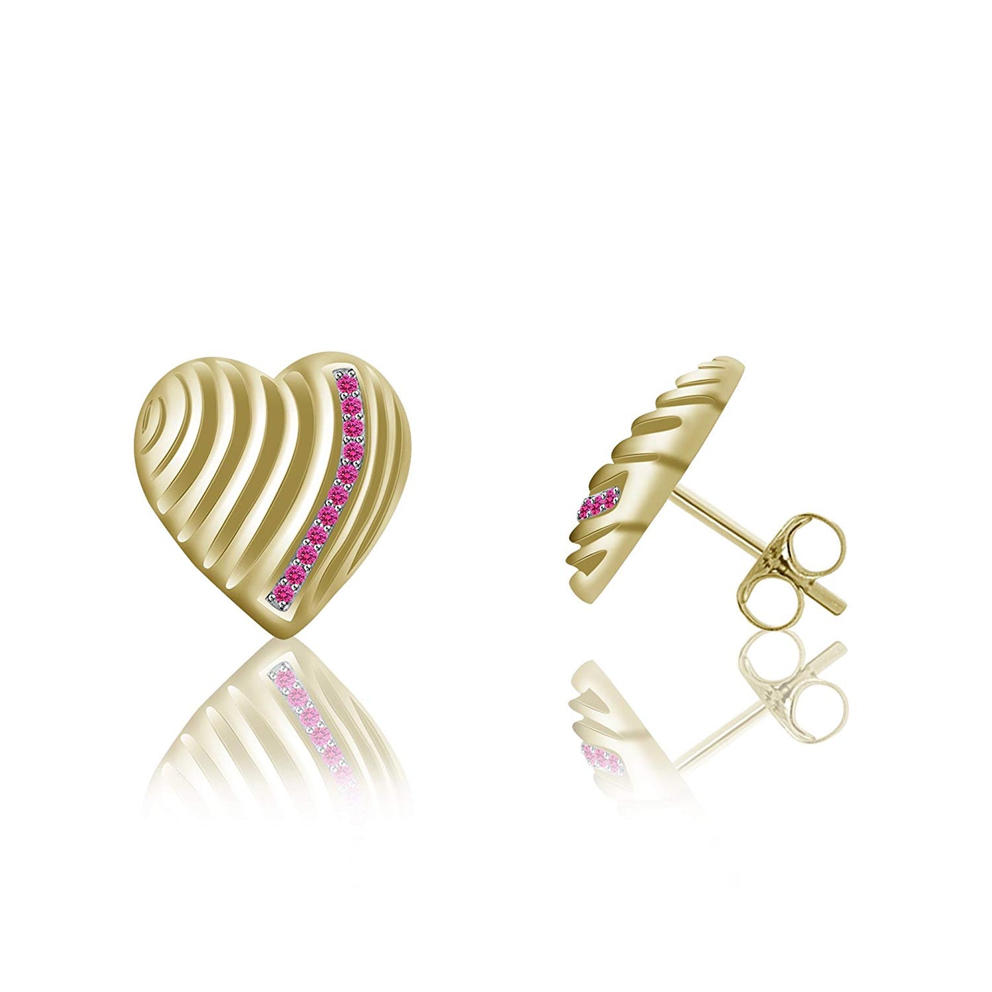 atjewels 14K Yellow Gold Over .925 Sterling Silver Round Pink Sapphire Heart Stud Earrings For Women's MOTHER'S DAY SPECIAL OFFER - atjewels.in