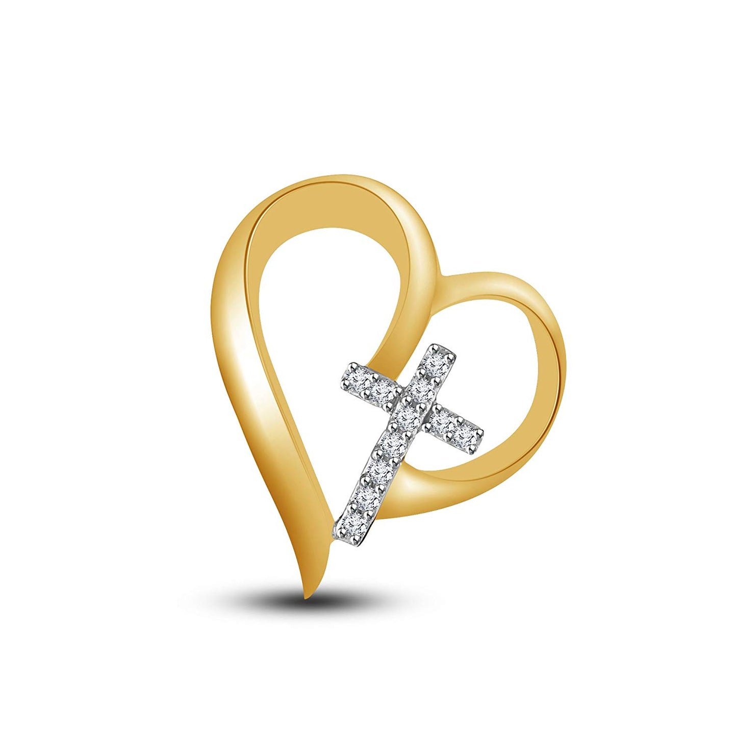 atjewels 18K Yellow Gold Over 925 Sterling Silver Round White CZ Love and Cross Pendant MOTHER'S DAY SPECIAL OFFER - atjewels.in