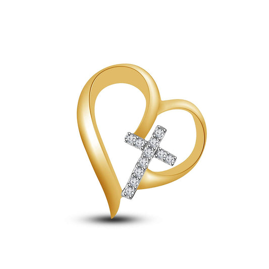 atjewels 18K Yellow Gold Over 925 Sterling Silver Round White CZ Love and Cross Pendant MOTHER'S DAY SPECIAL OFFER - atjewels.in