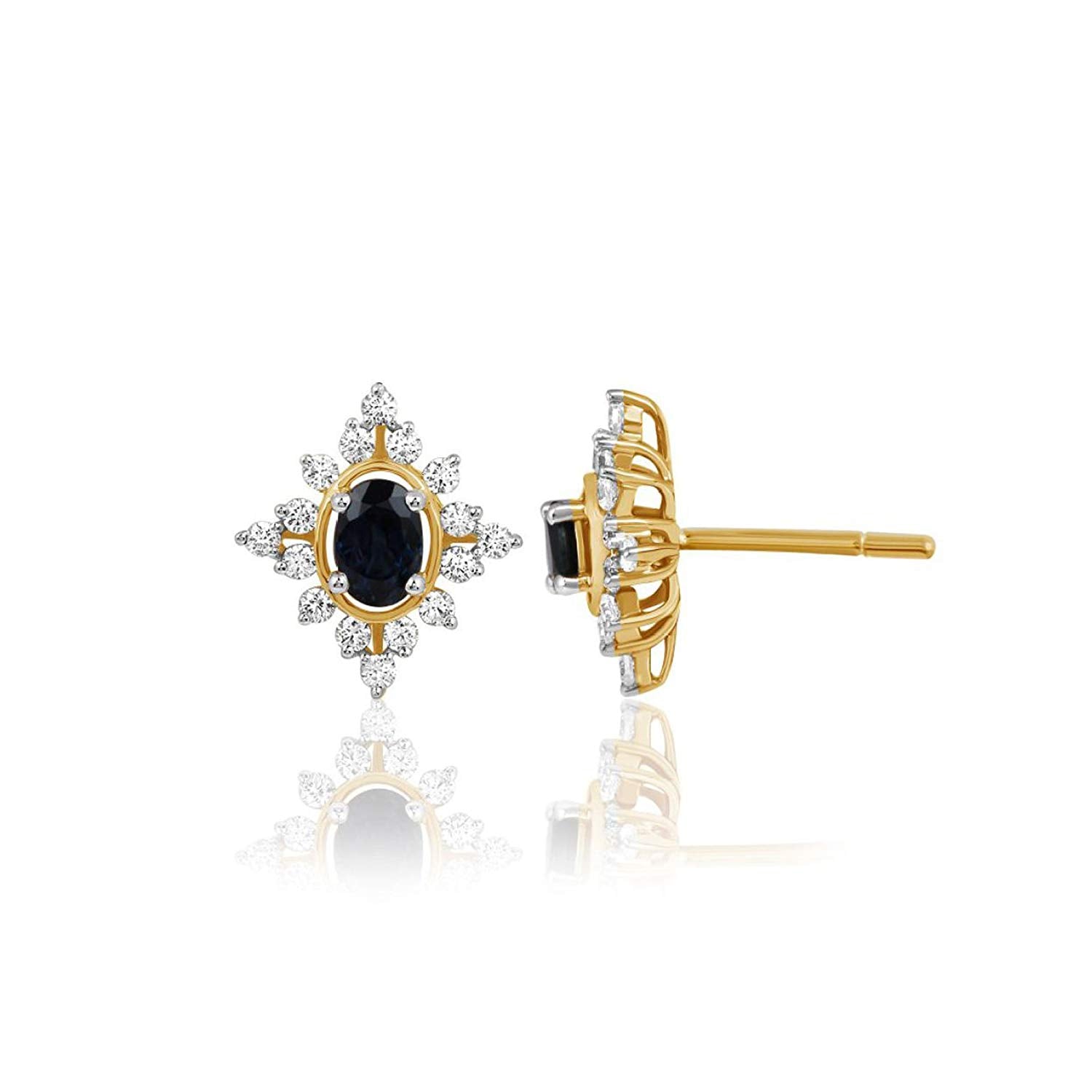 atjewels 14K Two Tone Gold Over 925 Sterling Silver Oval Balck and Round White Zirconia Stud Earrings MOTHER'S DAY SPECIAL OFFER - atjewels.in