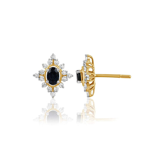atjewels 14K Two Tone Gold Over 925 Sterling Silver Oval Balck and Round White Zirconia Stud Earrings MOTHER'S DAY SPECIAL OFFER - atjewels.in