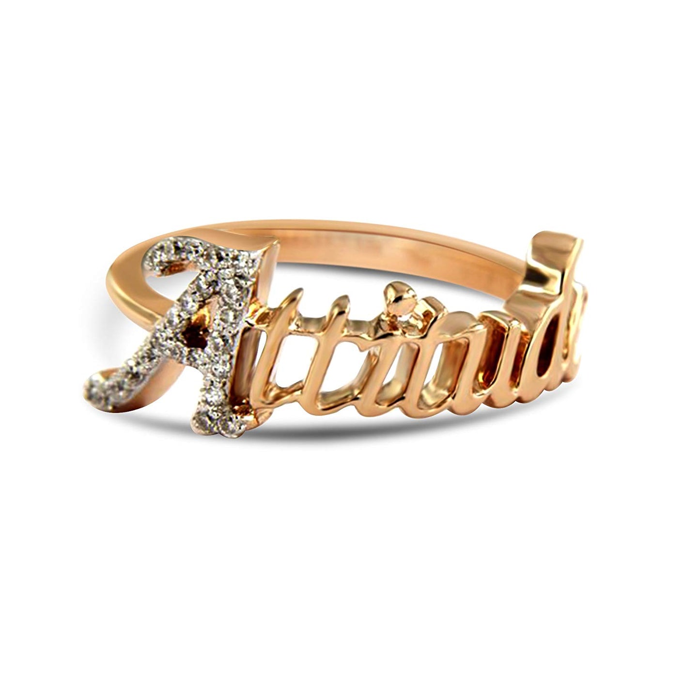 atjewels Attitude Ring in 14K Rose Gold Over 925 Sterling Silver Round White Zirconia MOTHER'S DAY SPECIAL OFFER - atjewels.in
