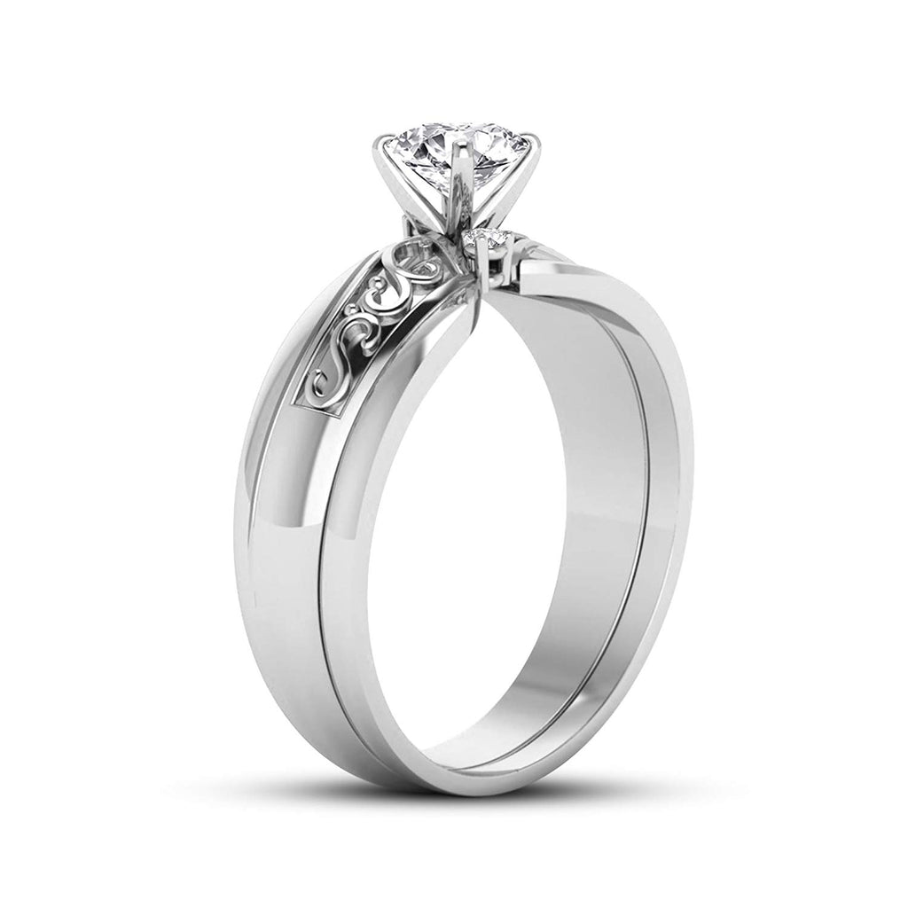atjewels White CZ 14K White Gold Over .925 Sterling Silver Engagement Bridal Ring Set MOTHER'S DAY SPECIAL OFFER - atjewels.in