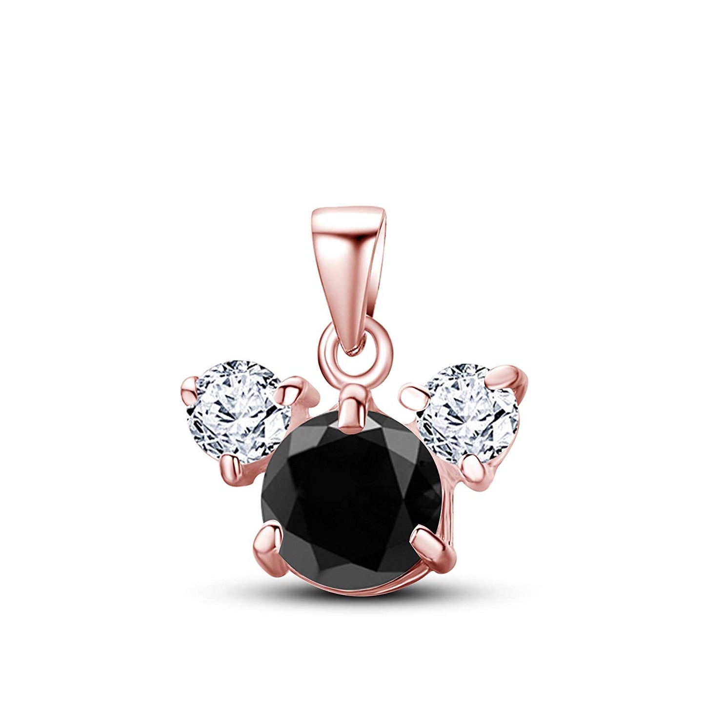 atjewels 14K Rose Gold Over .925 Sterling Silver Round Black & White CZ Mickey Mouse Pendant For Women's MOTHER'S DAY SPECIAL OFFER - atjewels.in