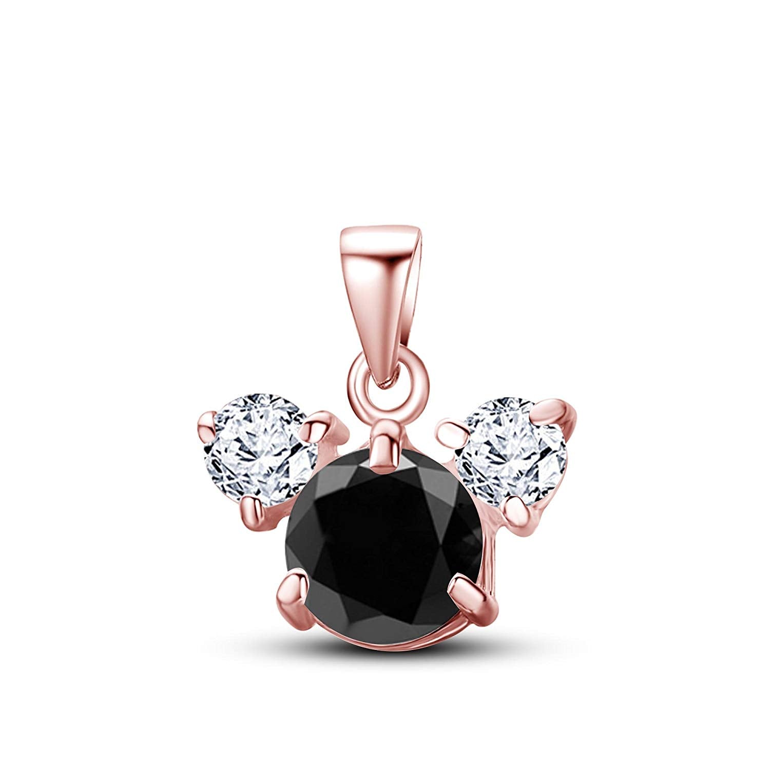 atjewels 14K Rose Gold Over .925 Sterling Silver Round Black & White CZ Mickey Mouse Pendant For Women's MOTHER'S DAY SPECIAL OFFER - atjewels.in