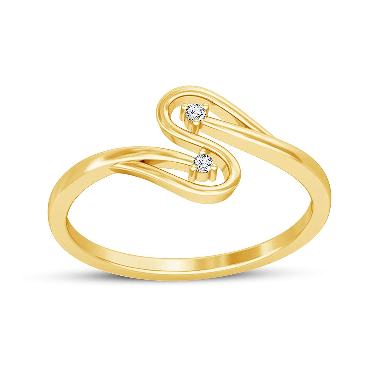 atjewels 14K Yellow Gold Over 925 Silver Round White CZ Bypass Ring MOTHER'S DAY SPECIAL OFFER - atjewels.in