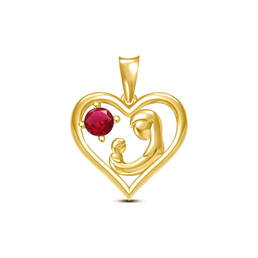 atjewels Mothers Day Special 0.77 CT Red Ruby 14K Yellow Gold Over Silver MOTHER & ME Heart Pendant MOTHER'S DAY SPECIAL OFFER - atjewels.in