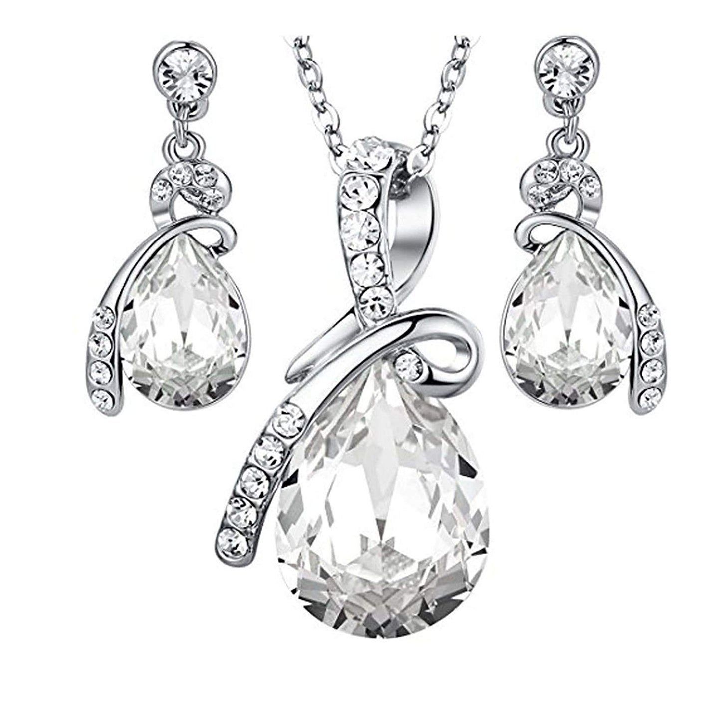 atjewels Pear & Round Cut White CZ .925 Sterling Silver Earrings, Ring & Pendant Cluster Jewelry Set For Women's/Girl's For Ganesh Chaturthi Special - atjewels.in
