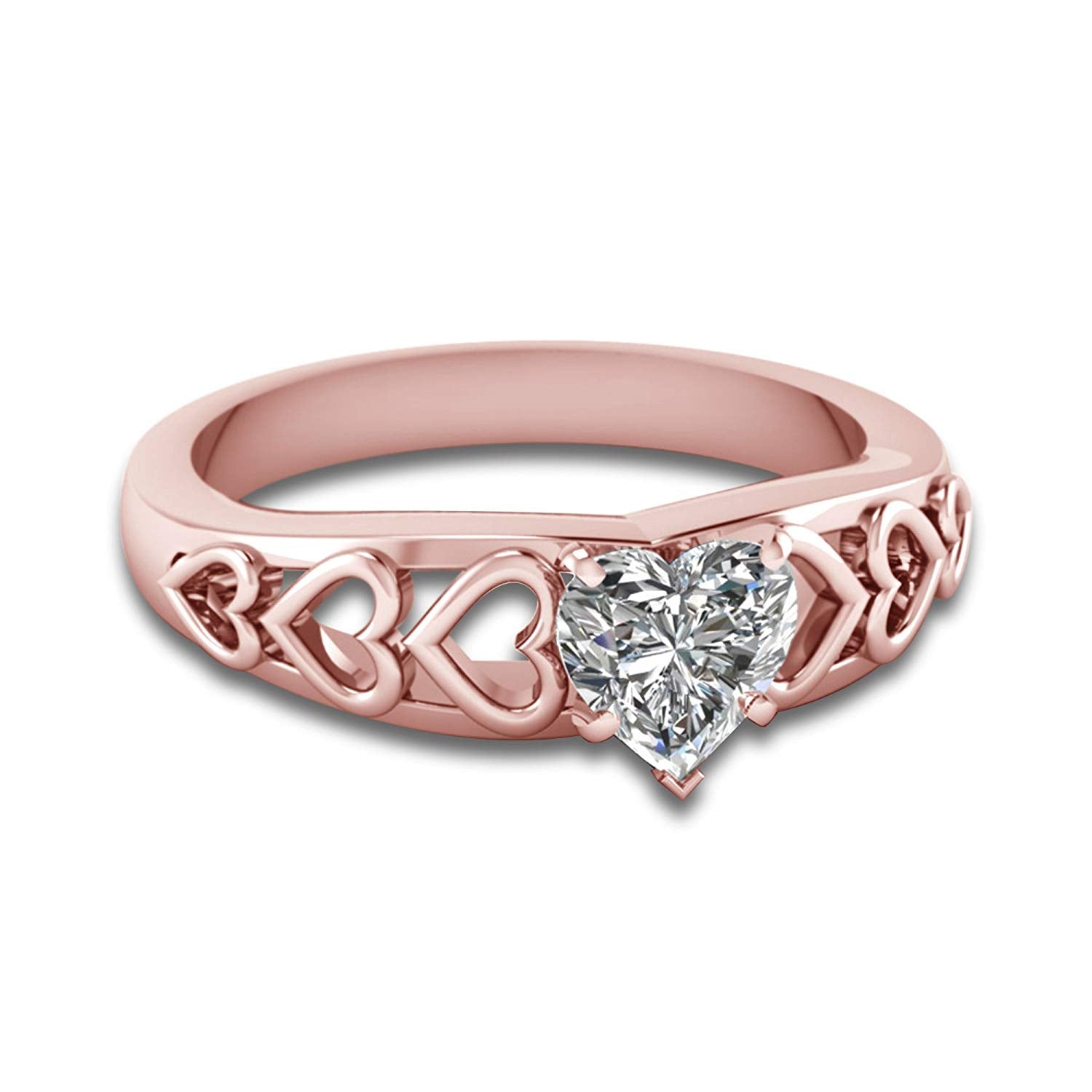 atjewels 14K Rose Gold Over 925 Sterling with Heart Cut White Zirconia Solitaire Heart Ring MOTHER'S DAY SPECIAL OFFER - atjewels.in