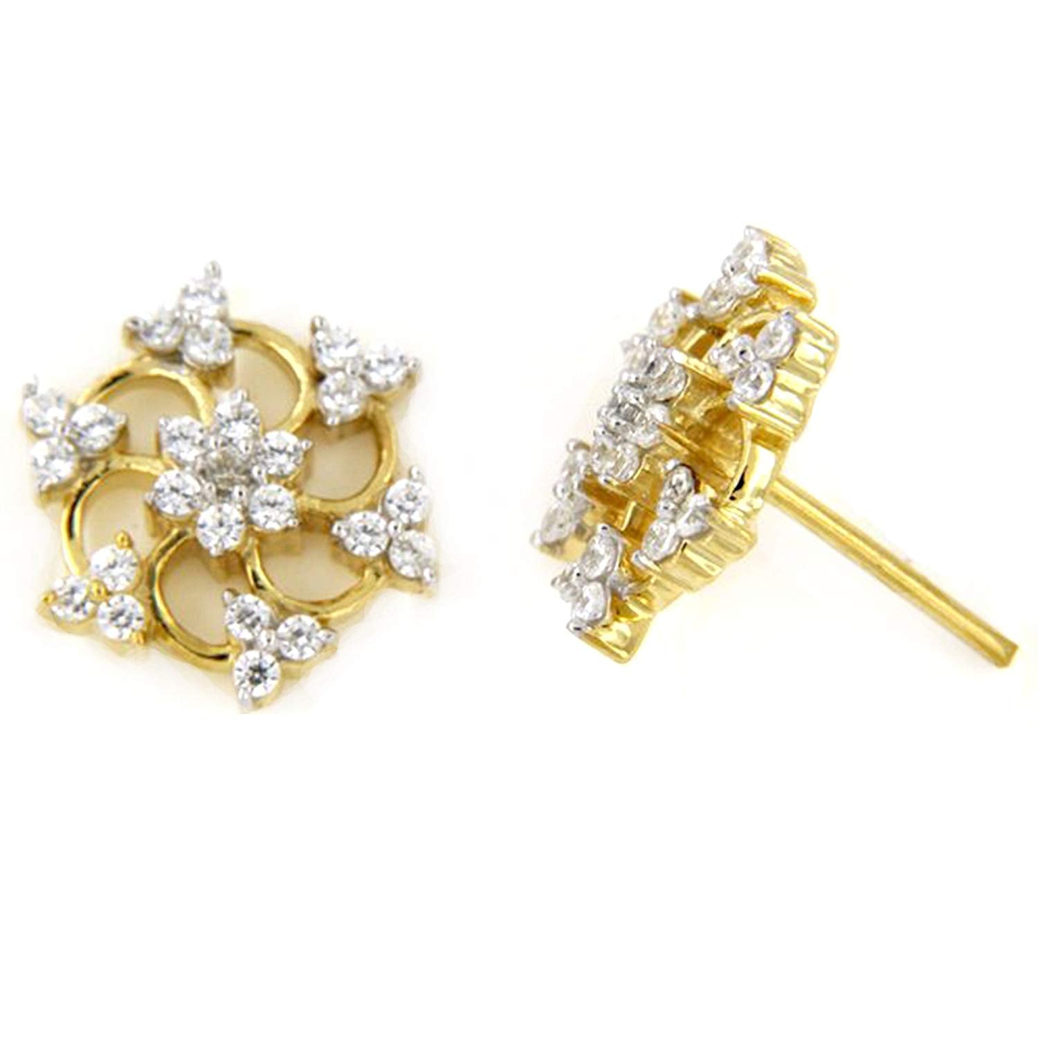 atjewels 18K Yellow Gold Over 925 Sterling White CZ Post Back Engagement Stud Earrings For Women's MOTHER'S DAY SPECIAL OFFER - atjewels.in