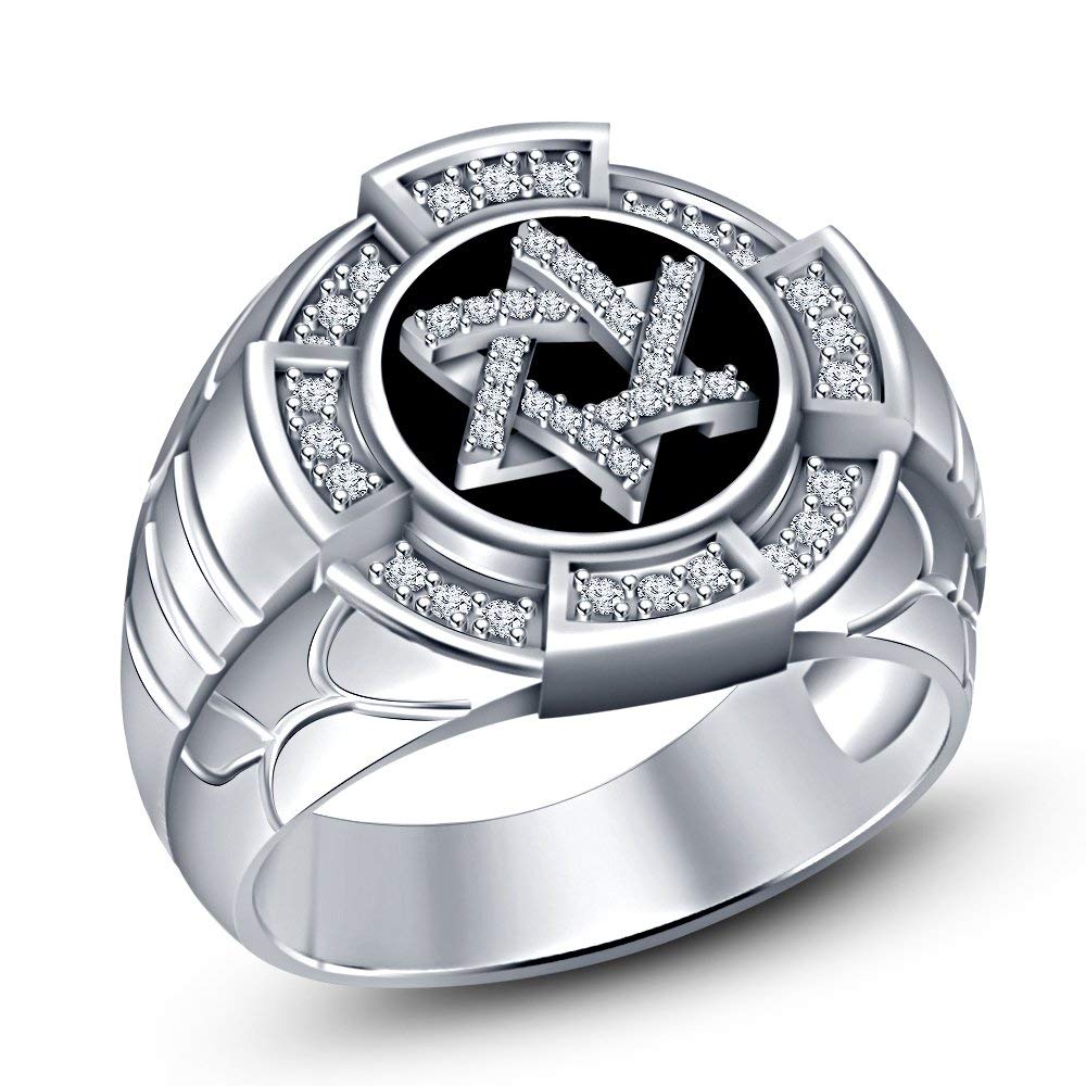 atjewels Round White Cubic Zirconia Black Meen Work and White Gold Finish on 925 Sterling Silver Star Ring MOTHER'S DAY SPECIAL OFFER - atjewels.in