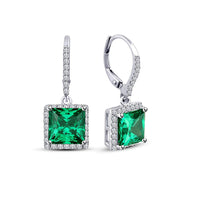 atjewels Princess Green Emerald & White Round CZ in 14K White Gold Over Sterling 925 Dangle Earrings For Women/Girls MOTHER'S DAY SPECIAL OFFER - atjewels.in