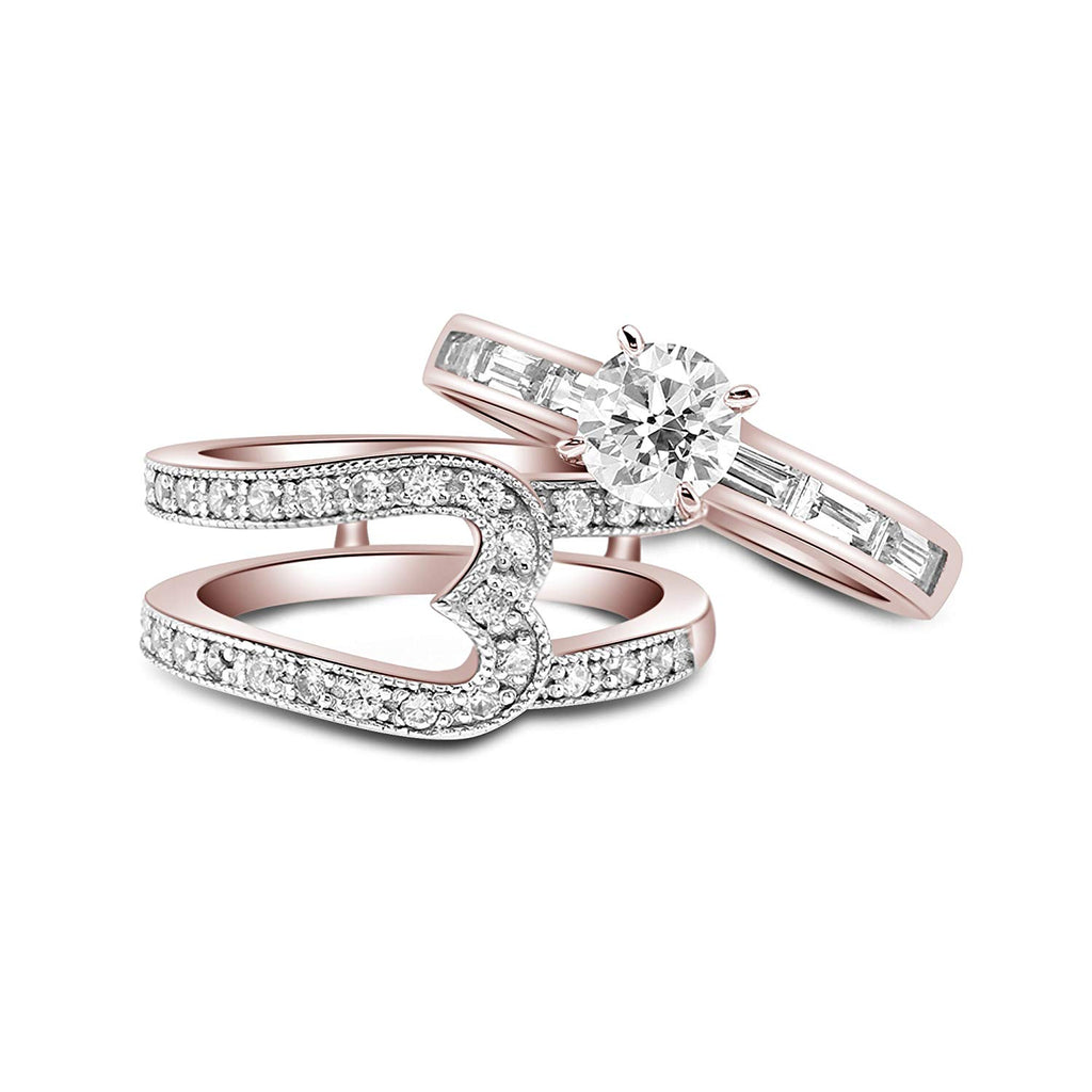 atjewels 14K Rose Gold Over 925 Sterling Round & Baguette White CZ Bridal Ring Set For Women's MOTHER'S DAY SPECIAL OFFER - atjewels.in
