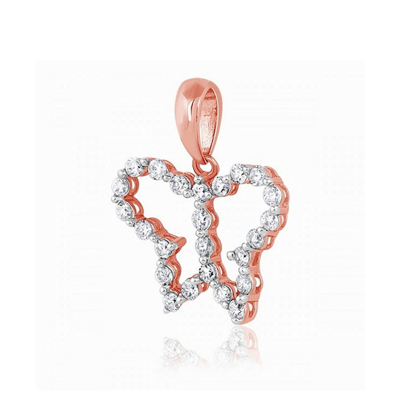 atjewels 14K Rose Gold Over 925 Sterling Silver Round White CZ Butterfly Pendant For Women's MOTHER'S DAY SPECIAL OFFER - atjewels.in