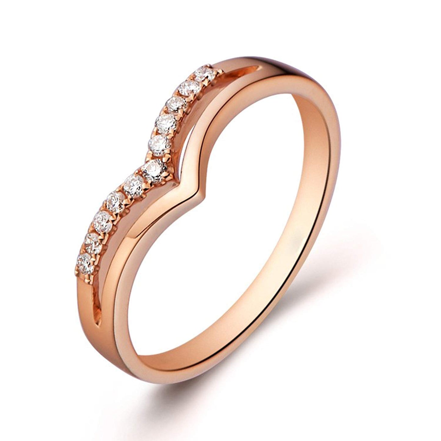 atjewels 14K Rose Gold Over 925 Sterling Silver Round White Zirconia V Shape Engagement Ring For Women's MOTHER'S DAY SPECIAL OFFER - atjewels.in