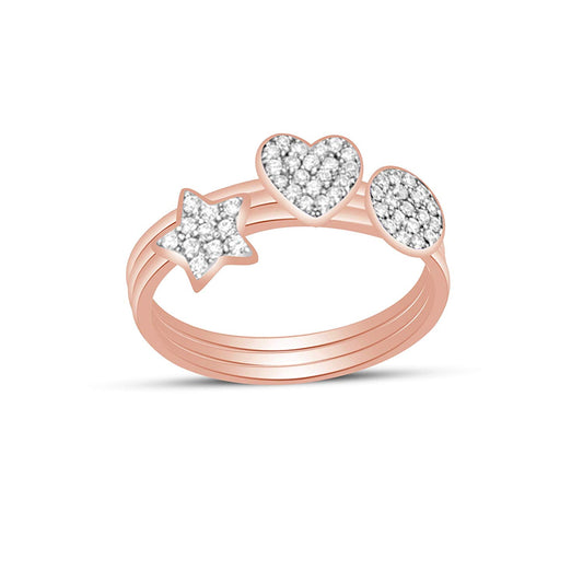 atjewels Round White Zirconia 14K Rose Gold Plated On 925 Sterling Silver Heart and Star Trio Ring MOTHER'S DAY SPECIAL OFFER - atjewels.in