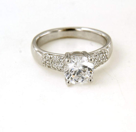 atjewels Round Cut White Cubic Zirconia .925 Sterling Silver Solitaire w/ Accents Engagement Ring For Women's MOTHER'S DAY SPECIAL OFFER - atjewels.in