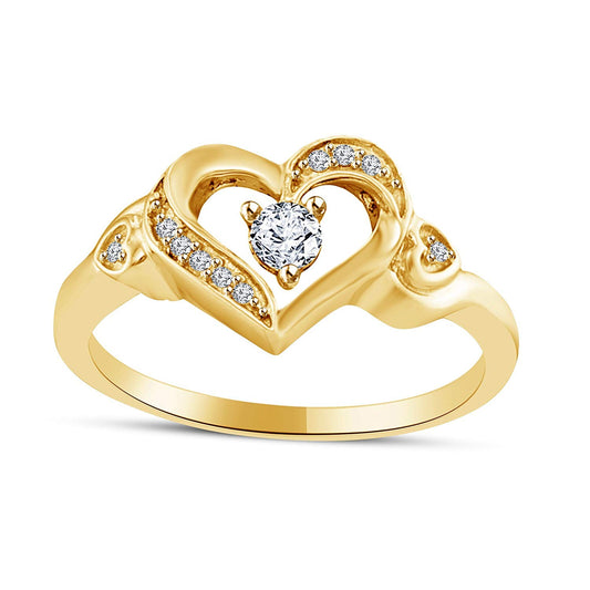 atjewels 14K Yellow Gold Over 925 Sterling w/ Round White Zirconia Engagement Heart Ring Size 7.5 MOTHER'S DAY SPECIAL OFFER - atjewels.in