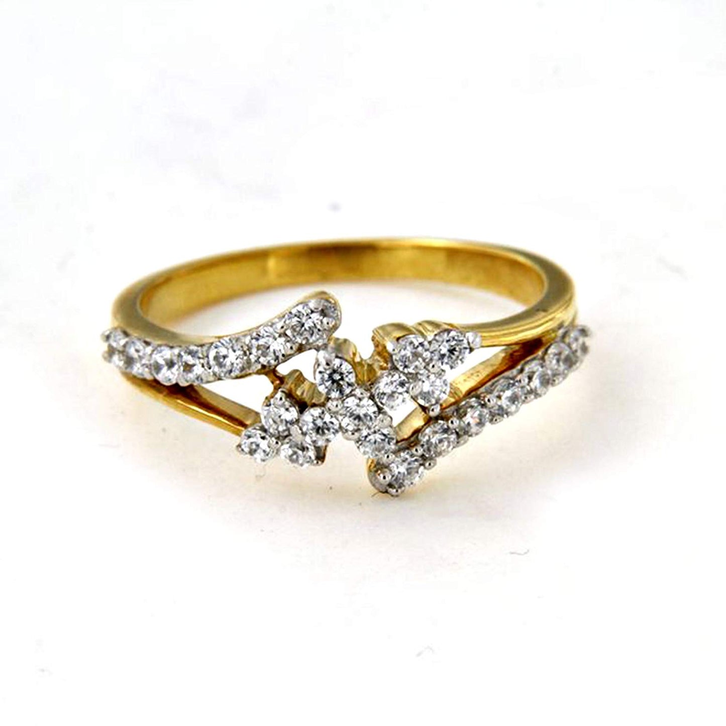 atjewels Bypass Ring For Women's with White Round Zirconia 14K Gold Over 925 Sterling Silver MOTHER'S DAY SPECIAL OFFER - atjewels.in