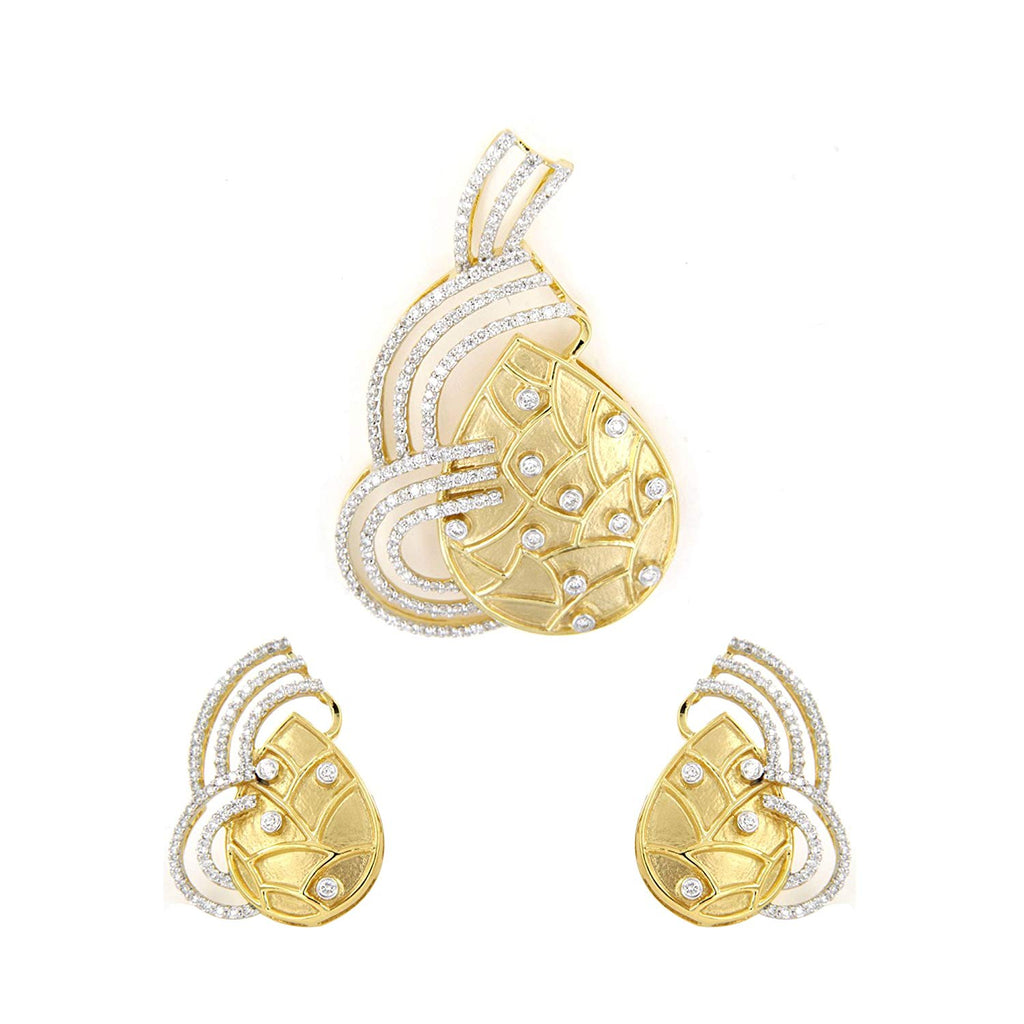 atjewels 14K Yellow Gold Plated on 925 Silver Leaf Pendant and Earrings Set MOTHER'S DAY SPECIAL OFFER - atjewels.in