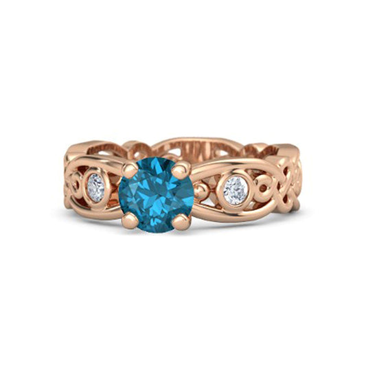 atjewels Blue Topaz and White CZ in 14K Rose Gold Over Sterling Solitaire With Accent Ring MOTHER'S DAY SPECIAL OFFER - atjewels.in