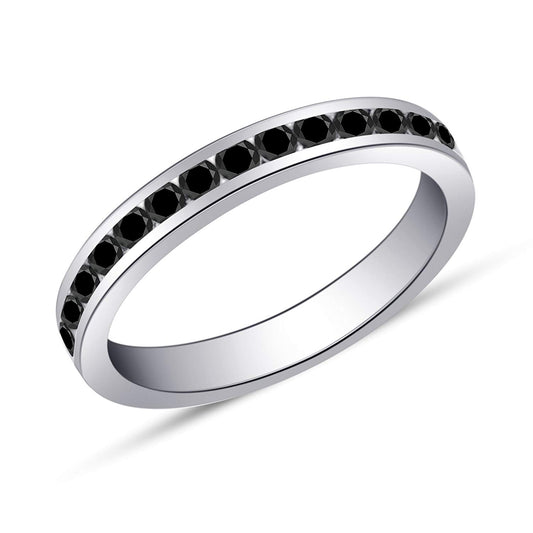 atjewels 18K White Gold Over 925 Sterling Silver Round Black CZ Wedding Band Ring MOTHER'S DAY SPECIAL OFFER - atjewels.in