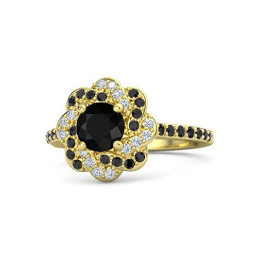 atjewels White & Black CZ Yellow Gold Plated 925 Sterling Silver  Princess Engagement Ring MOTHER'S DAY SPECIAL OFFER - atjewels.in