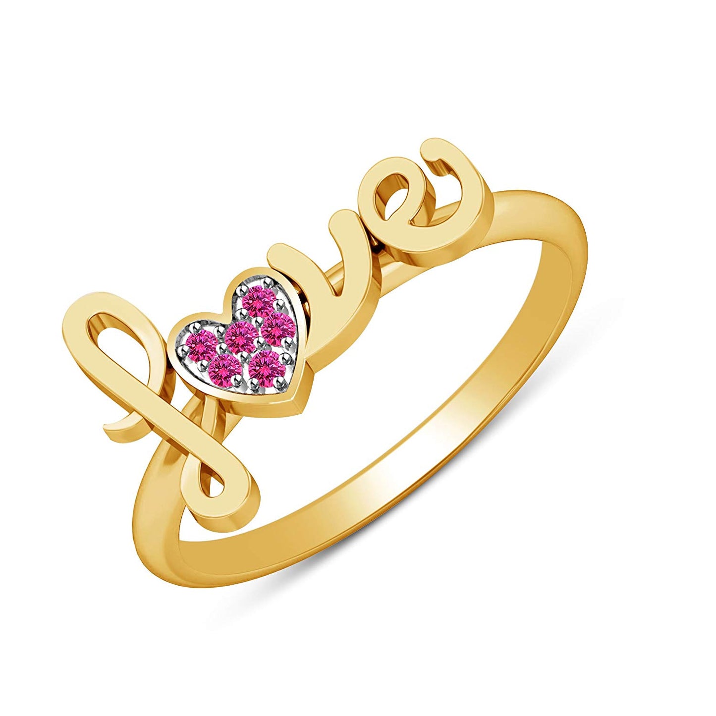 atjewels 14K Yellow Gold Plated On 925 Silver Pink Sapphire Round Cut Love Heart Ring MOTHER'S DAY SPECIAL OFFER - atjewels.in