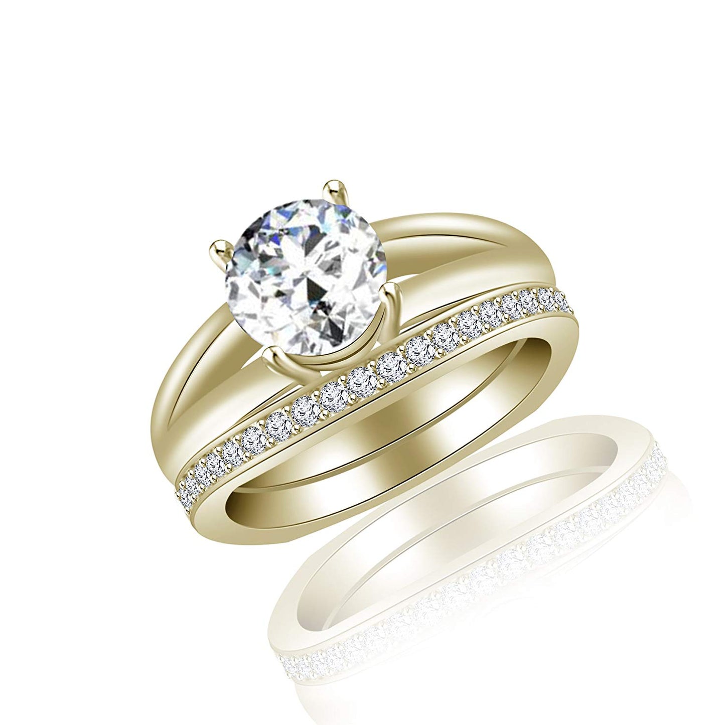 atjewels 18K Yellow Gold Over 925 Sterling Silver Round Cut White CZ Bridal Ring Set MOTHER'S DAY SPECIAL OFFER - atjewels.in
