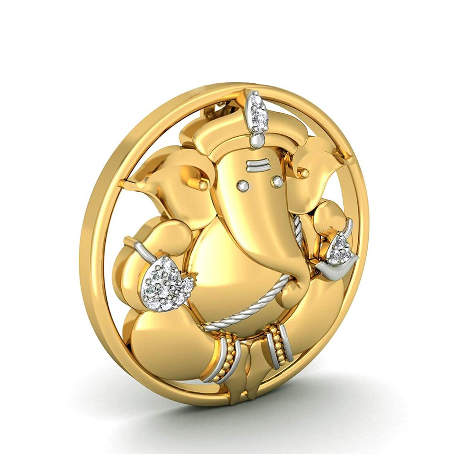 atjewels 18K Yellow & White Gold Plated on .925 Sterling Silver White CZ Round Vakratunda Pendant For Men's & Women's MOTHER'S DAY SPECIAL OFFER - atjewels.in