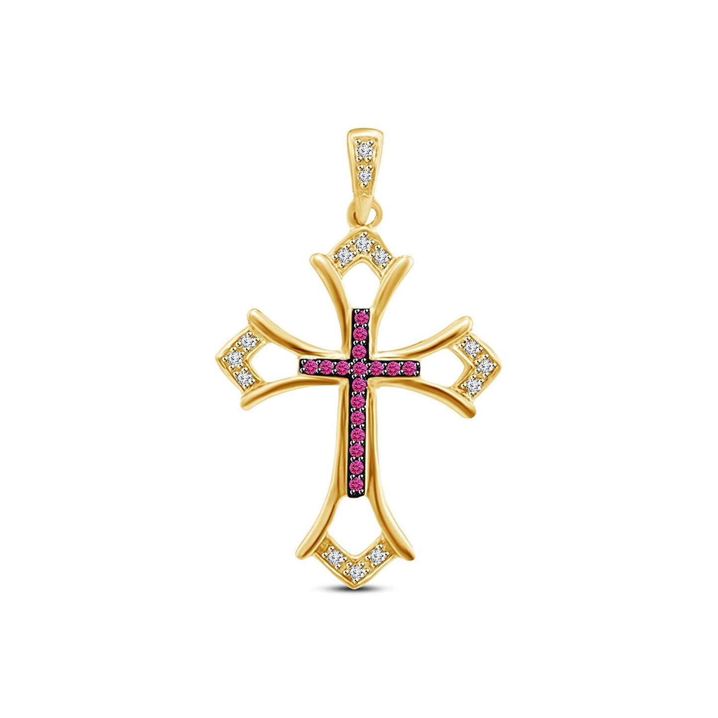 atjewels MOTHER'S DAY SPECIAL OFFER 14K Gold Over 925 Sterling White and Pink Sapphire Cross Pendant Without Chain MOTHER'S DAY SPECIAL OFFER - atjewels.in