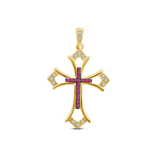 atjewels MOTHER'S DAY SPECIAL OFFER 14K Gold Over 925 Sterling White and Pink Sapphire Cross Pendant Without Chain MOTHER'S DAY SPECIAL OFFER - atjewels.in