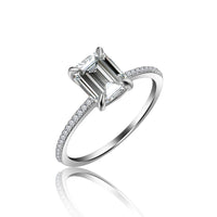 1.72 CT 14K White Gold Over 925 Sterling Silver Emerald Cut Cubic Zirconia Diamond Solitaire With Accents Engagement Wedding Ring For Women's - atjewels.in