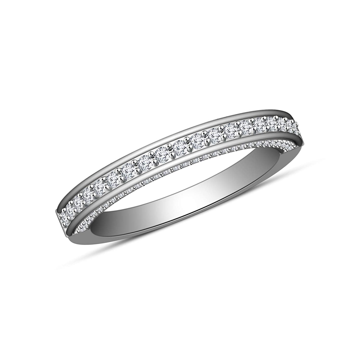 atjewels 14K White Gold Plated on 925 Silver Round White CZ Wedding Band Ring (White) MOTHER'S DAY SPECIAL OFFER - atjewels.in