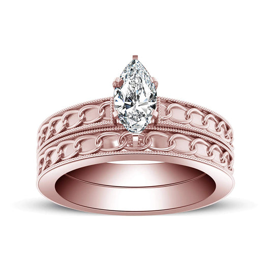 atjewels 14K Rose Gold Over 925 Silver Marquise Shape White CZ Wedding Bridal Ring Set For Women's MOTHER'S DAY SPECIAL OFFER - atjewels.in