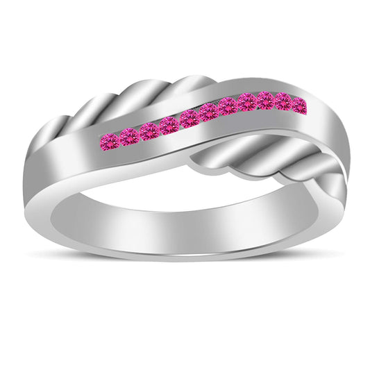 atjewels 18K White Gold Over 925 Sterling Silver Round Pink Sapphire Engagement Band Ring US Size 7 MOTHER'S DAY SPECIAL OFFER - atjewels.in