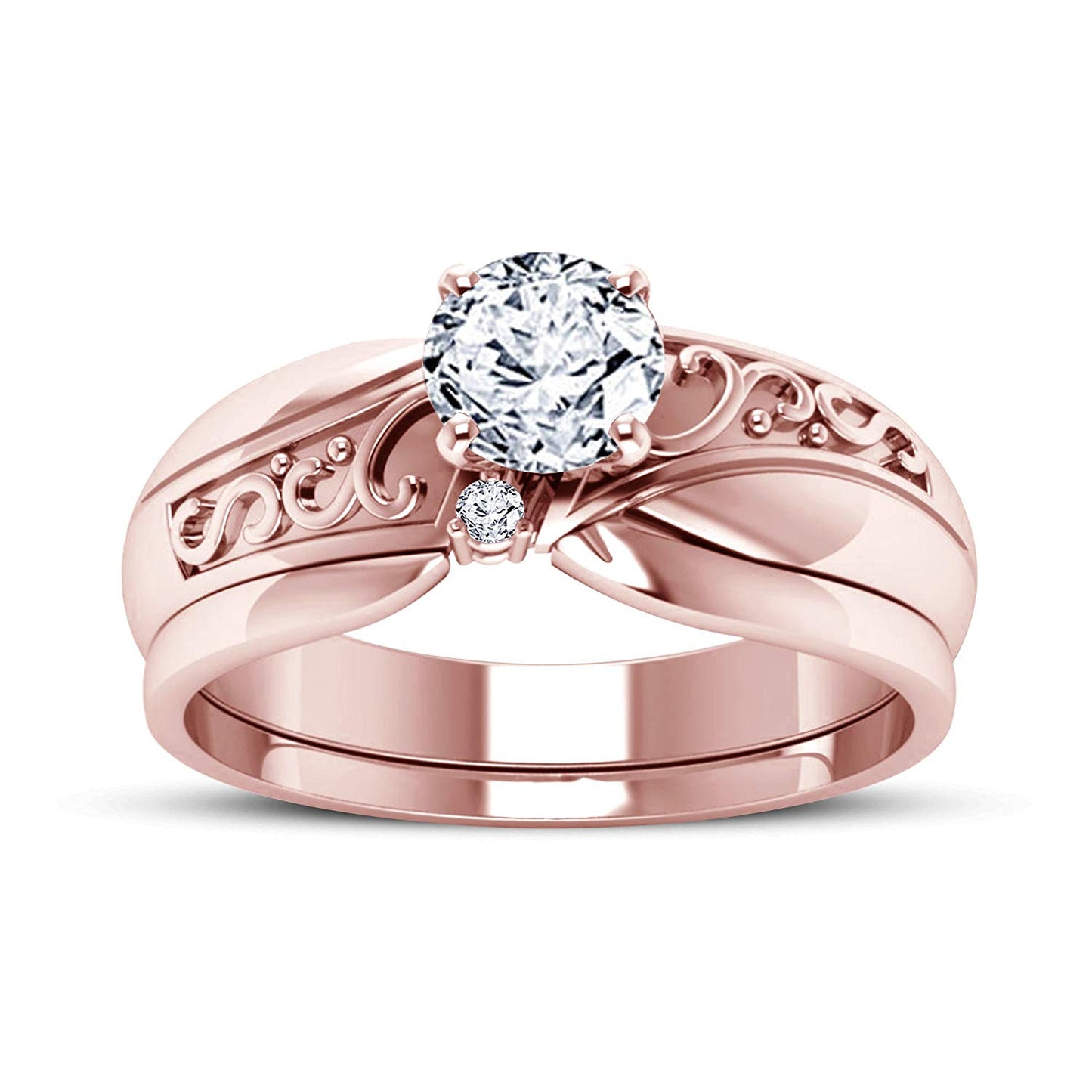 atjewels Round White Zirconia with 14K Rose Gold Over .925 Sterling Silver Engagement Bridal Ring Set MOTHER'S DAY SPECIAL OFFER - atjewels.in