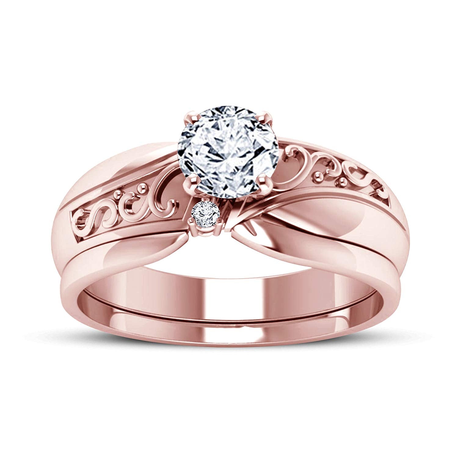 atjewels Round White Zirconia with 14K Rose Gold Over .925 Sterling Silver Engagement Bridal Ring Set (11) MOTHER'S DAY SPECIAL OFFER - atjewels.in