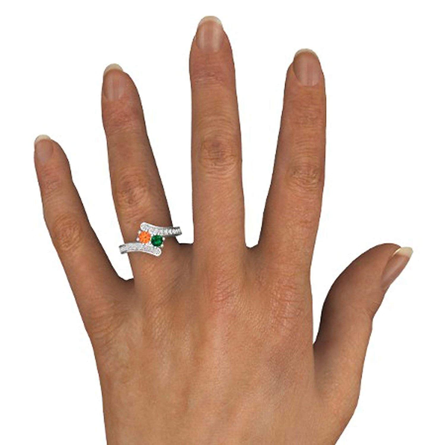 atjewels Round Cut Orange Sapphire, Green Emerald & White CZ .925 Sterling Silver Bypass Ring For Women's and Girl's For Diwali Special - atjewels.in