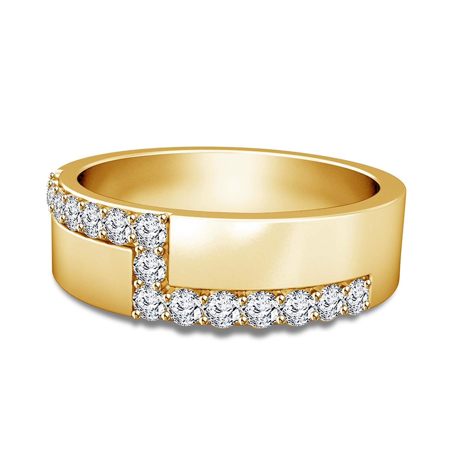 atjewels14K Yellow Gold Plated on 925 Silver Unique Style Round White Zirconia Engagement Men's Band Ring MOTHER'S DAY SPECIAL OFFER - atjewels.in