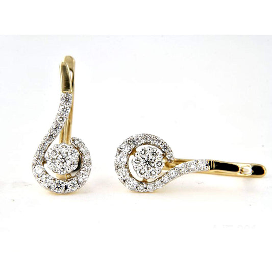 atjewels 14k Yellow Gold Plated .925 Sterling Silver White Diamond Lever Back Earrings For Women's MOTHER'S DAY SPECIAL OFFER - atjewels.in