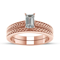atjewels 14K Rose Gold Over Silver White Zirconia Emerald Cut Solitaire and Bridal Ring Set MOTHER'S DAY SPECIAL OFFER - atjewels.in