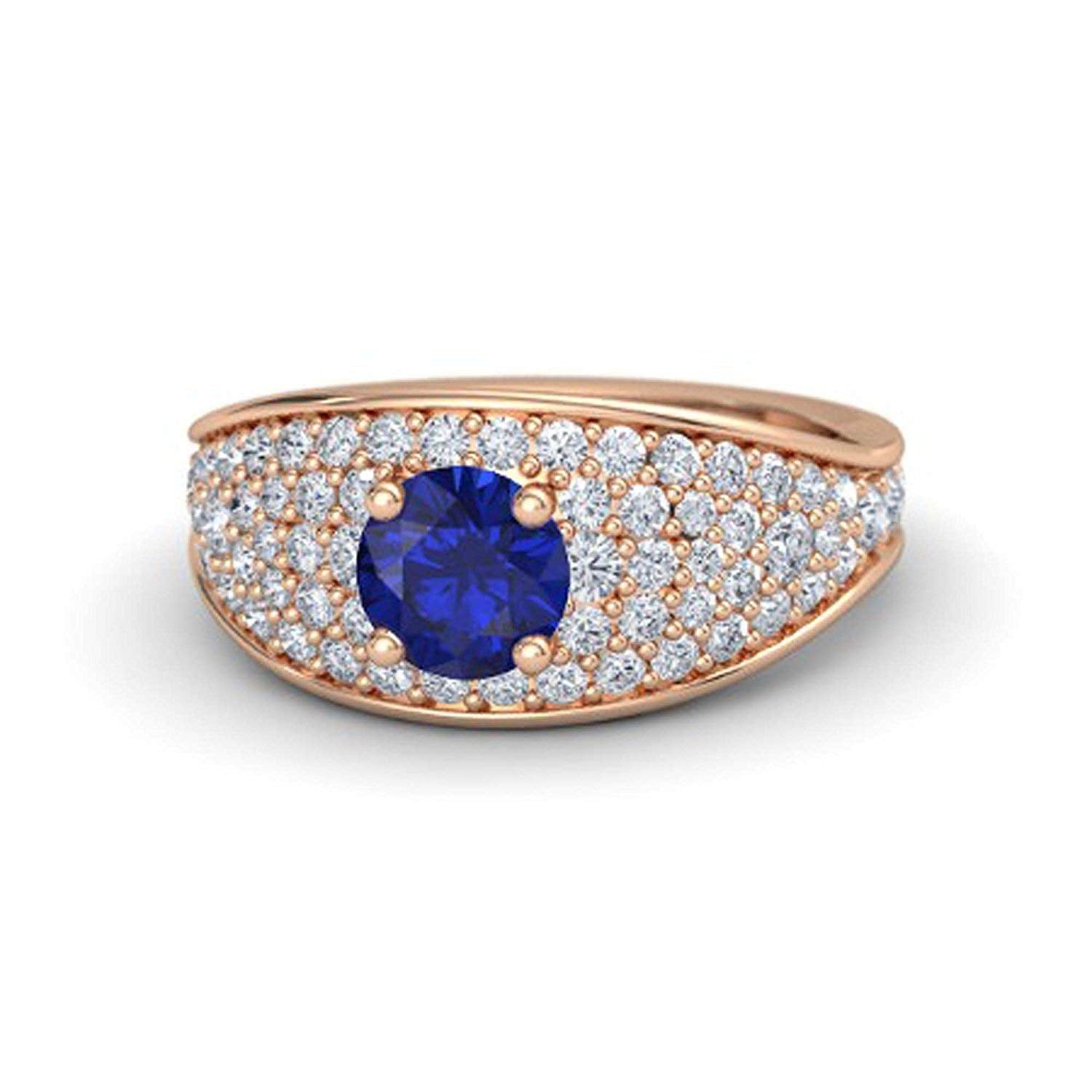 atjewels Round Cut Gemstone & White CZ 14k Rose Gold Over .925 Sterling Silver Solitaire w/ Accents Engagement Ring For Girl's and Women's For Navratri Special - atjewels.in