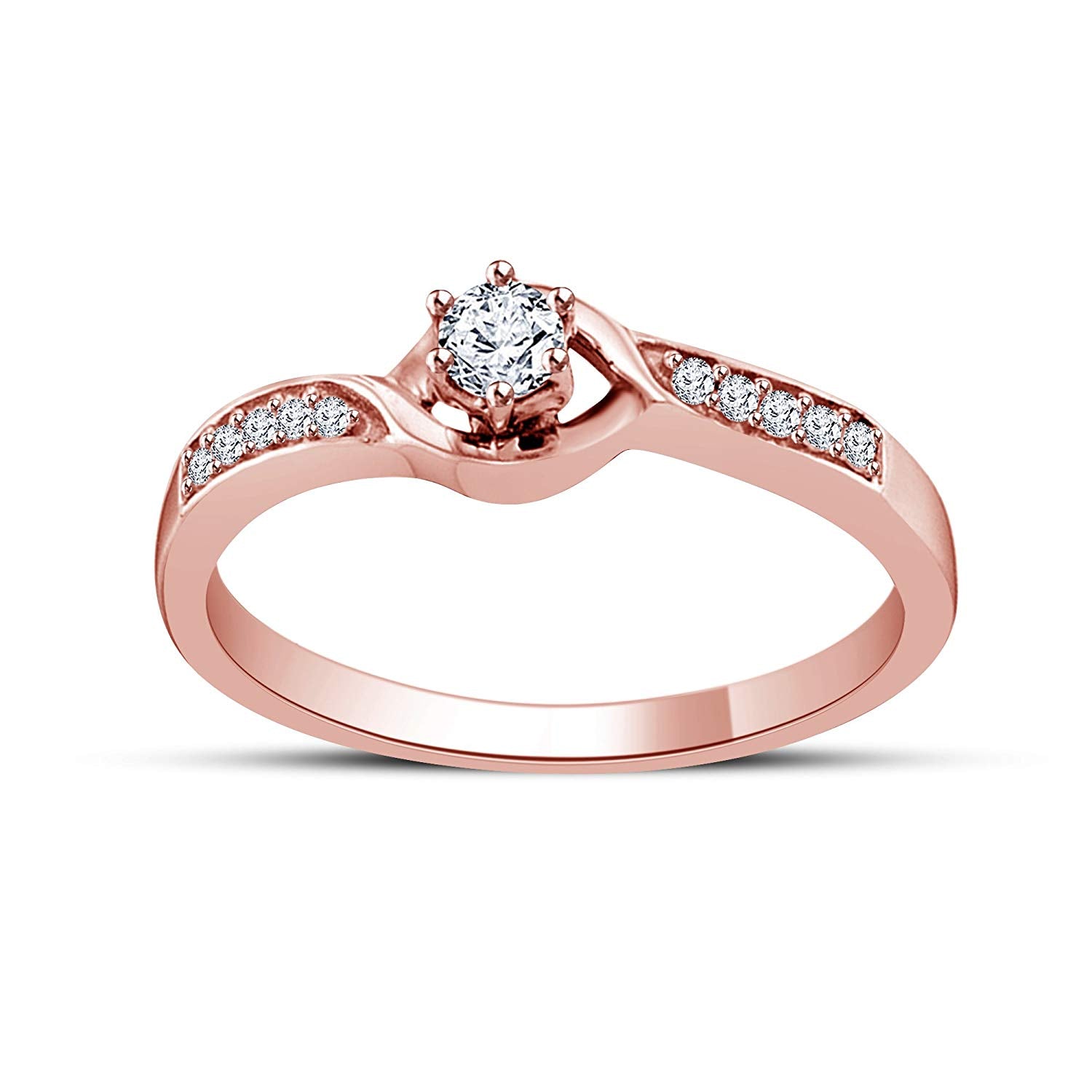 atjewels 14K Rose Gold Over .925 Sterling Silver With Round White Zirconia Engagement Ring MOTHER'S DAY SPECIAL OFFER - atjewels.in
