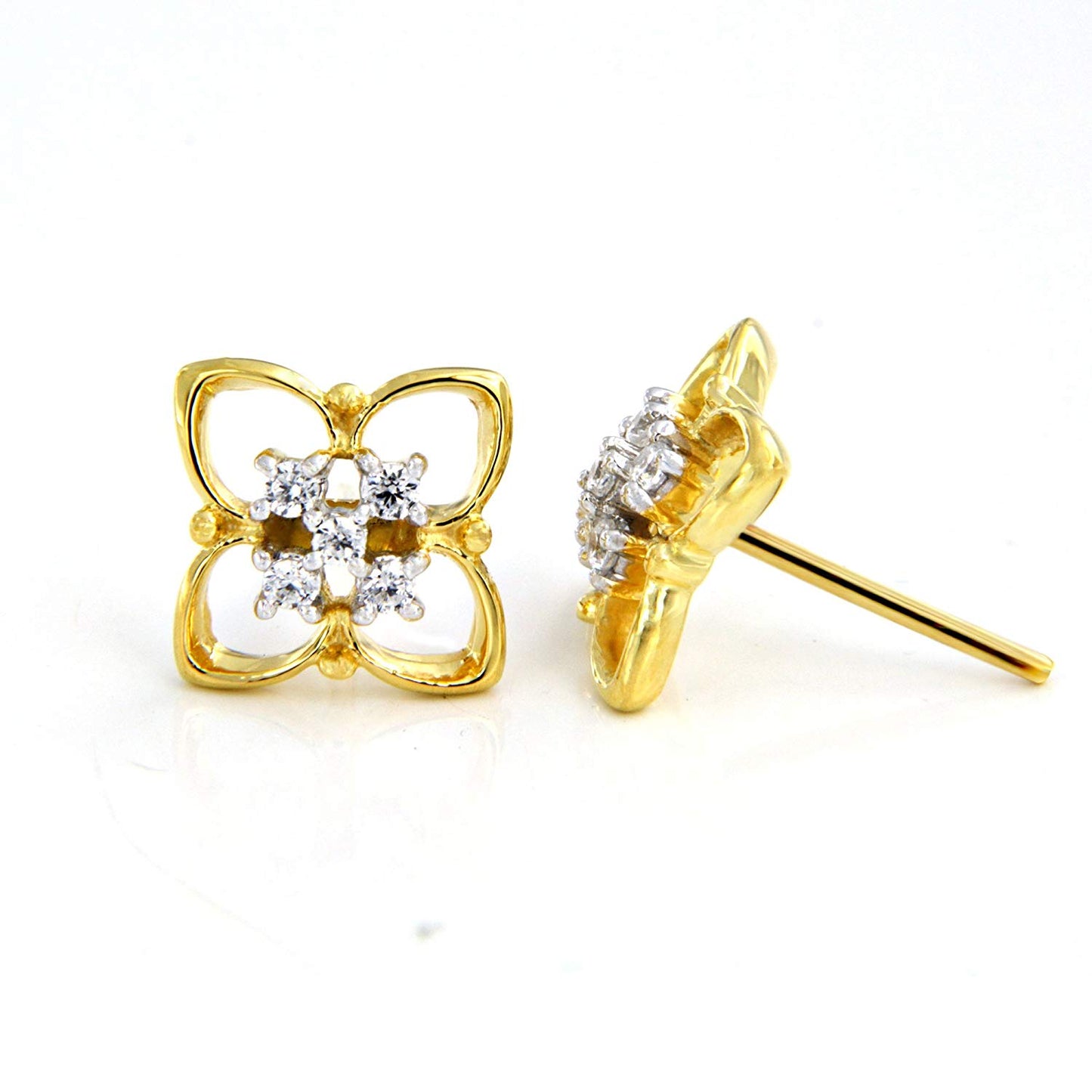 atjewels Solid 18k Yellow Gold Over 925 Sterling Silver White CZ Wedding Stud Earrings MOTHER'S DAY SPECIAL OFFER - atjewels.in