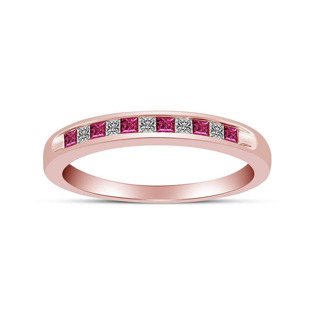 atjewels 18K Rose Gold Over 925 Sterling Silver Princess Pink Sapphire & White CZ Wedding Band Ring MOTHER'S DAY SPECIAL OFFER - atjewels.in